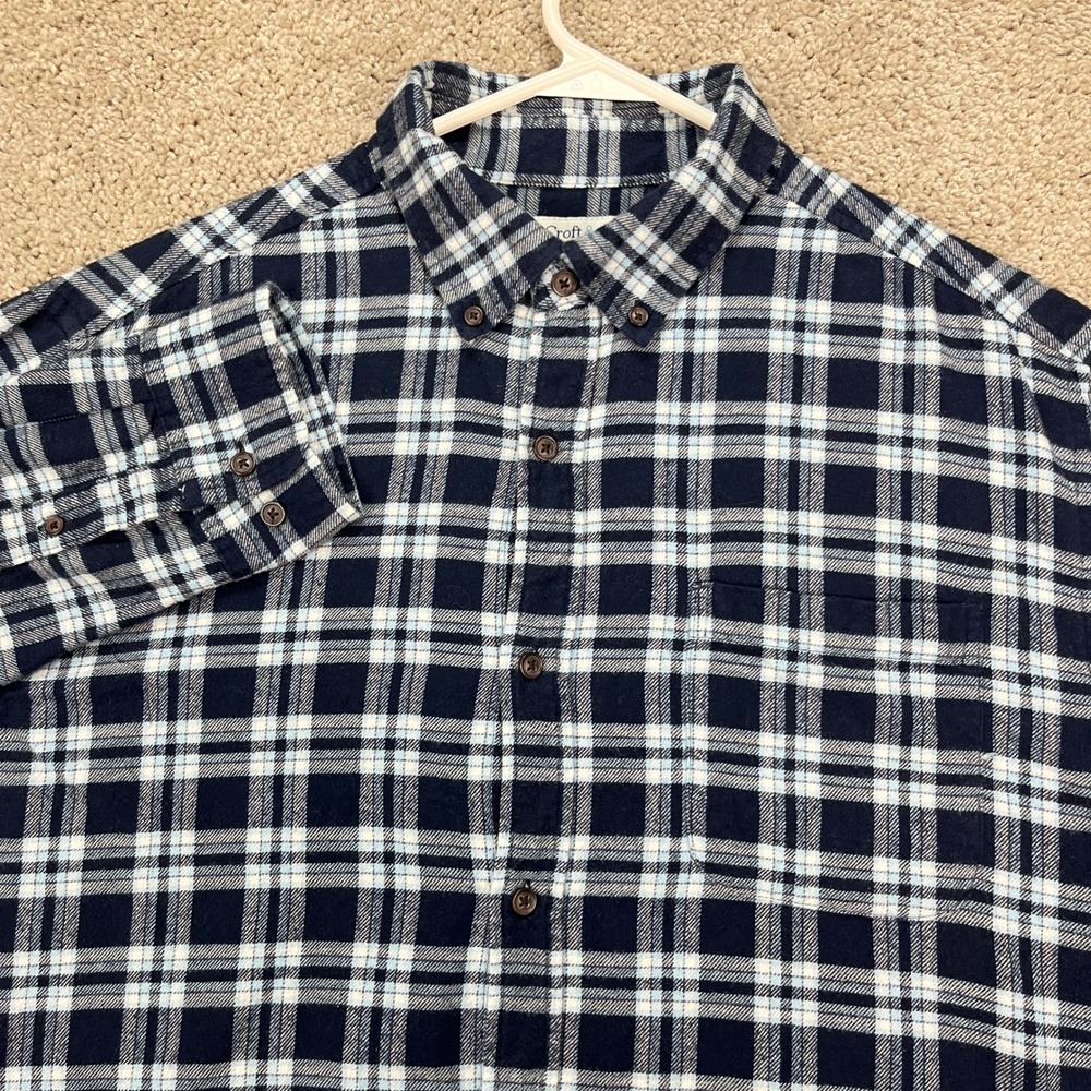 Croft‎ & Barrow Men's Plaid Flannel Button Down Shirt Size L Navy White Blue